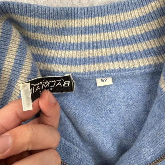 Monsieur Balmain Sweater Mens 52 Blue Wool Cashmere Quarter Zip Made in Italy - Picture 7 of 12